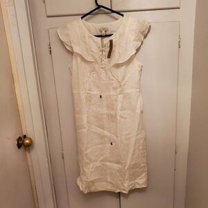 J. Crew White Sheath Dress with Flutter Sleeves